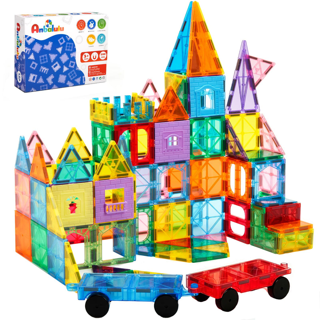Anbalulu｜100 Pcs Magnetic Building Tiles Set with 2 Cars