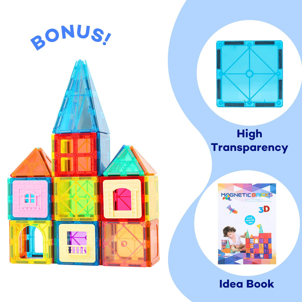 Anbalulu 63 Pieces Magnetic Tiles, Magnetic Blocks for Kids, Magnet Building Set, Construction Building Set,STEM Sensory Educational Toys Gift for Toddlers Kids 3-9 Year Old