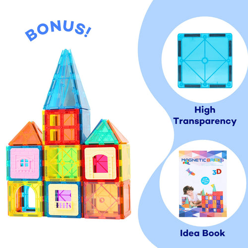 Anbalulu 63 Pieces Magnetic Tiles, Magnetic Blocks for Kids, Magnet Building Set, Construction Building Set,STEM Sensory Educational Toys Gift for Toddlers Kids 3-9 Year Old