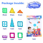 Anbalulu 63 Pieces Magnetic Tiles, Magnetic Blocks for Kids, Magnet Building Set, Construction Building Set,STEM Sensory Educational Toys Gift for Toddlers Kids 3-9 Year Old